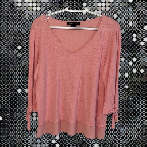Sanctuary Tops - - Sanctuary  Linen Tie Sleeve Tee - Womans Size LP Soft Rose Pink